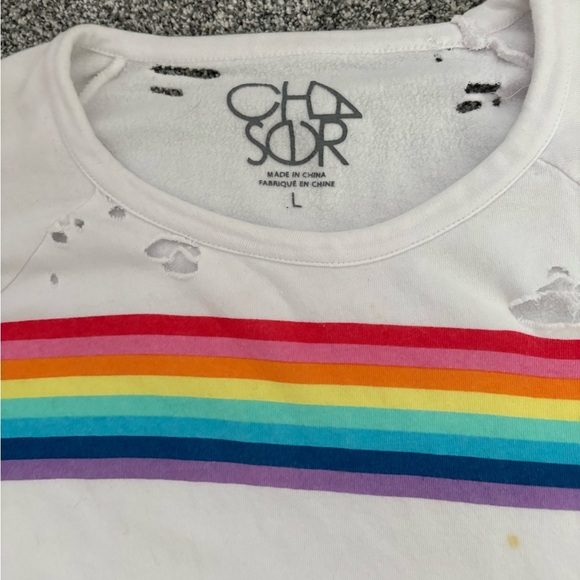 Chaser white with rainbow stripe sweatshirt Large - Picture 3 of 5